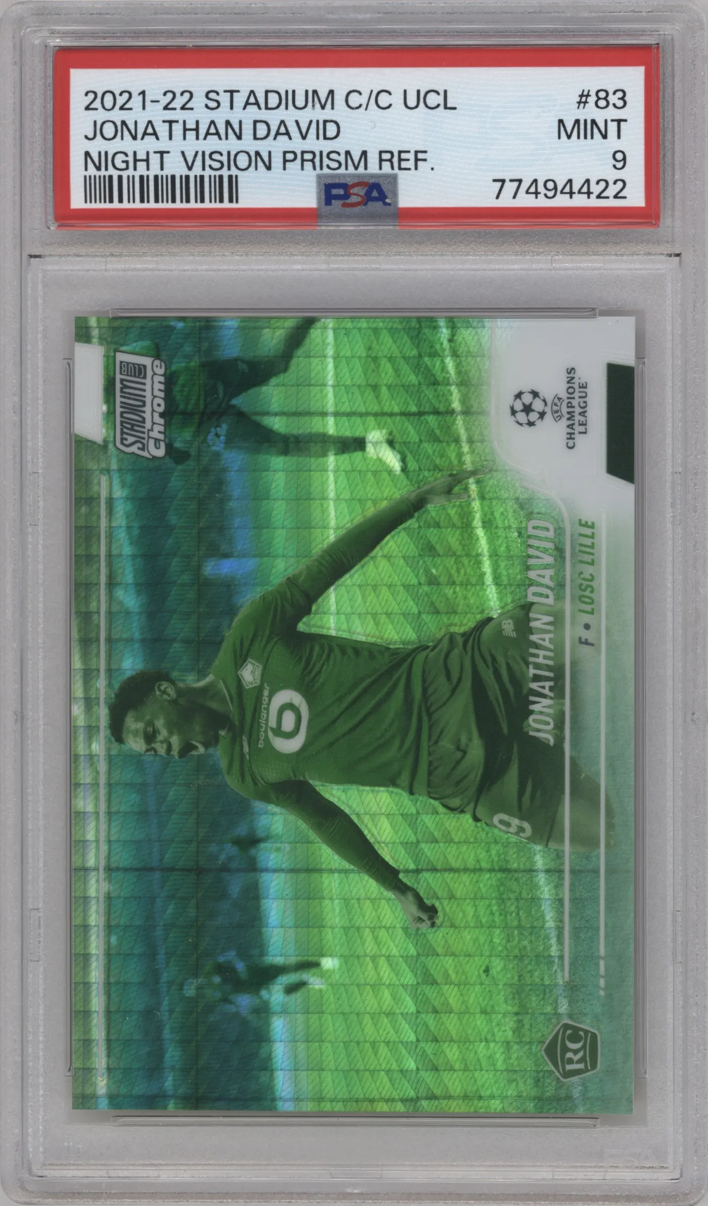 2021 Topps Stadium Club Chrome UEFA Champions League Jonathan David Night Vision Prism Refractor #83 PSA 9