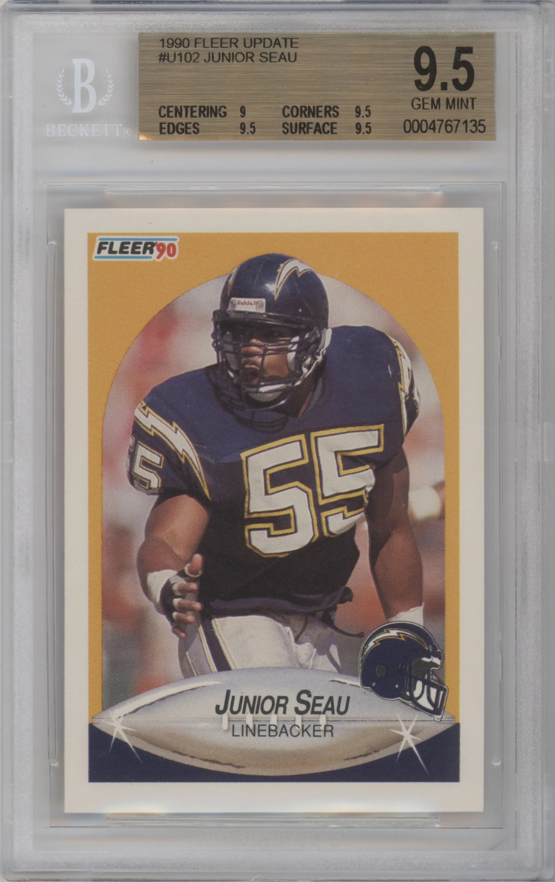 1990 Fleer Update Junior Seau BGS 9.5