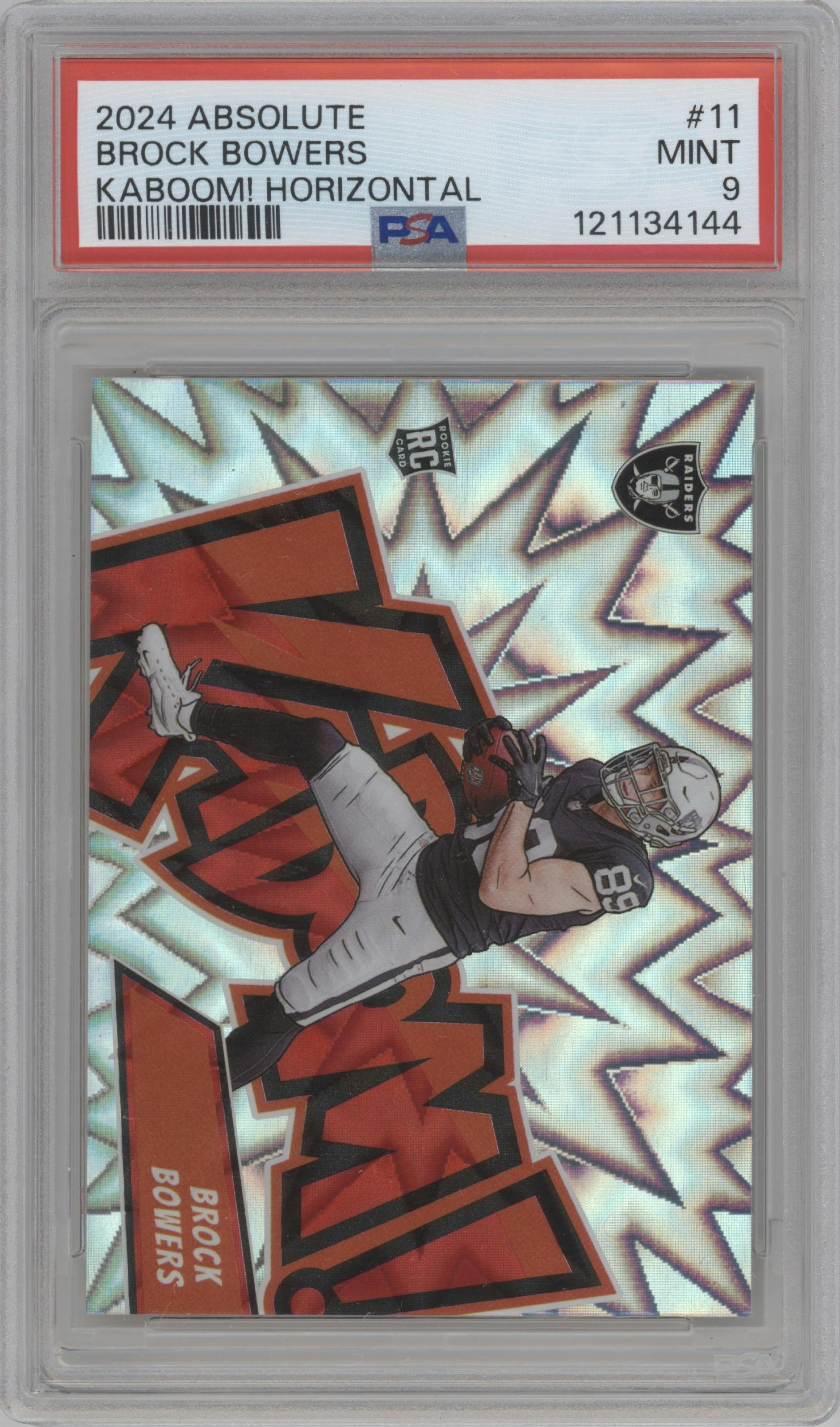 Brock Bowers from the 2024 Panini Absolute set graded by PSA and given an overall grade of 9.