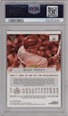 Mike Trout from the 2012 Panini Prizm set featuring a Red Prizm parallel graded by PSA and given an overall grade of 10.