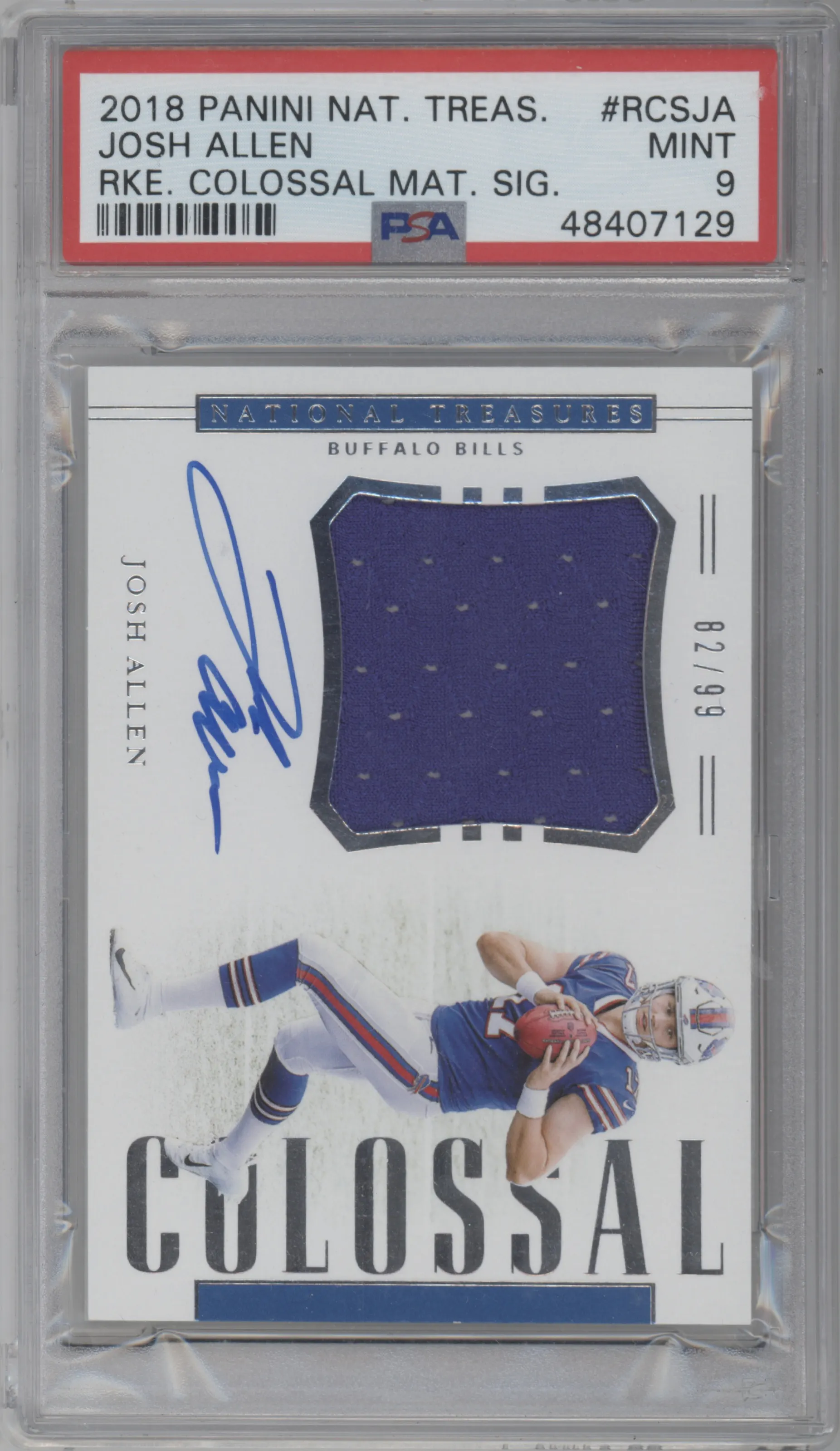 2018 Panini National Treasures Rke.Colossal Sig. Josh Allen #RCS-JA PSA 9