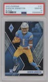 Quentin Johnston from the 2023 Panini Phoenix set featuring a Black parallel graded by PSA and given an overall grade of 10.