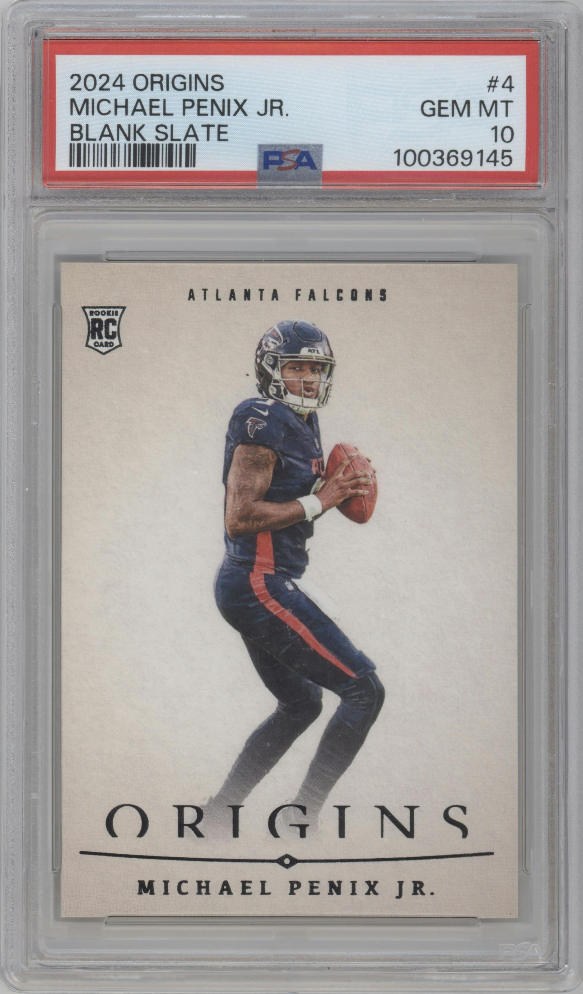 Michael Penix Jr. from the 2024 Panini Origins set graded by PSA and given an overall grade of 10.