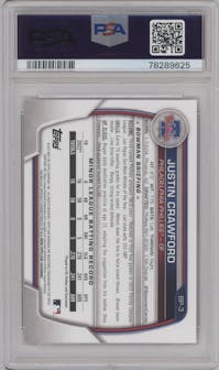 Justin Crawford from the 2023 Bowman  set graded by PSA and given an overall grade of 10.