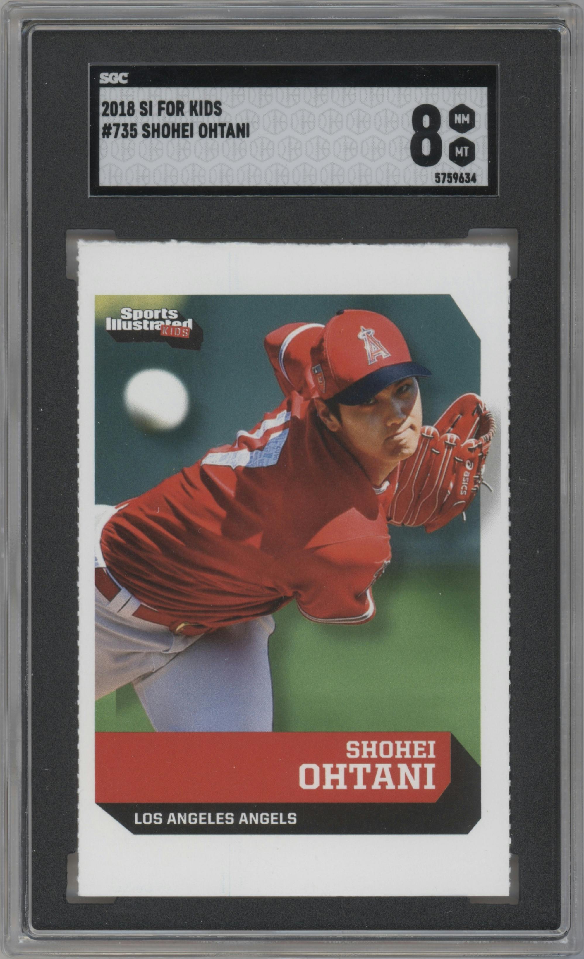 Shohei Ohtani from the 2018 Sports Illustrated For Kids set graded by SGC and given an overall grade of 8.