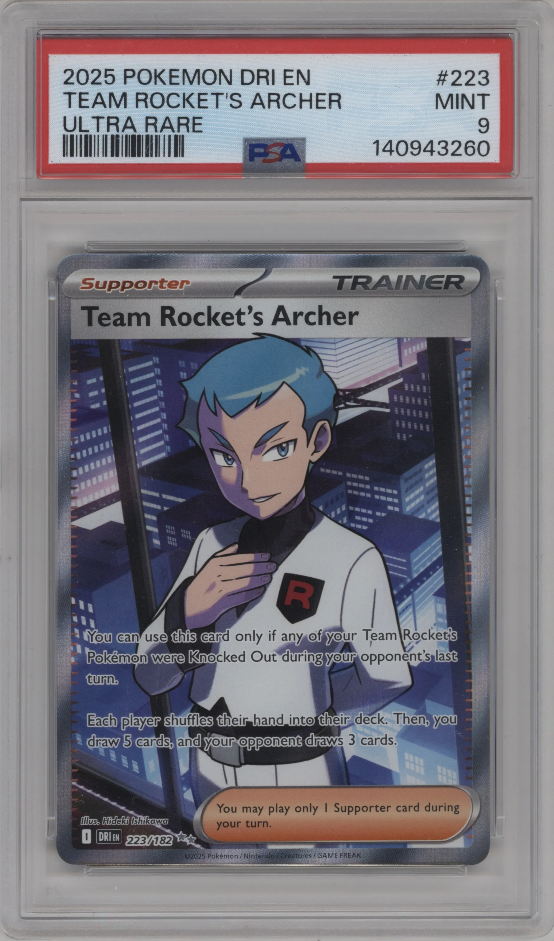 2025 Pokemon SV Destined Rivals Team Rocket's Archer #223 PSA 9