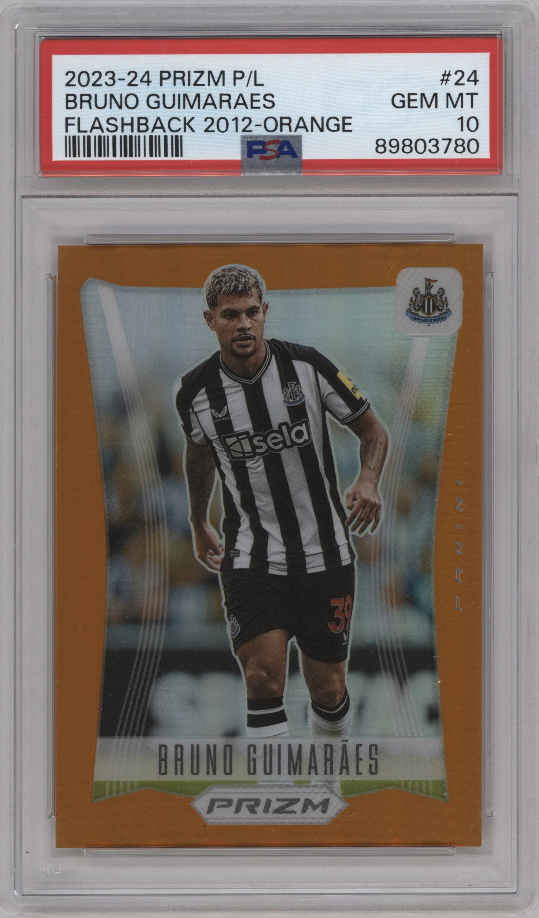 2023 Panini Prizm Premier League Flashback 2012 Bruno Guimaraes Orange PSA 10