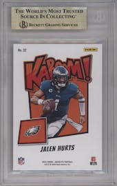 Jalen Hurts from the 2024 Panini Absolute set featuring a Gold parallel graded by Beckett and given an overall grade of 9.5.