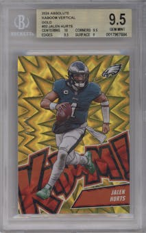 Jalen Hurts from the 2024 Panini Absolute set featuring a Gold parallel graded by Beckett and given an overall grade of 9.5.
