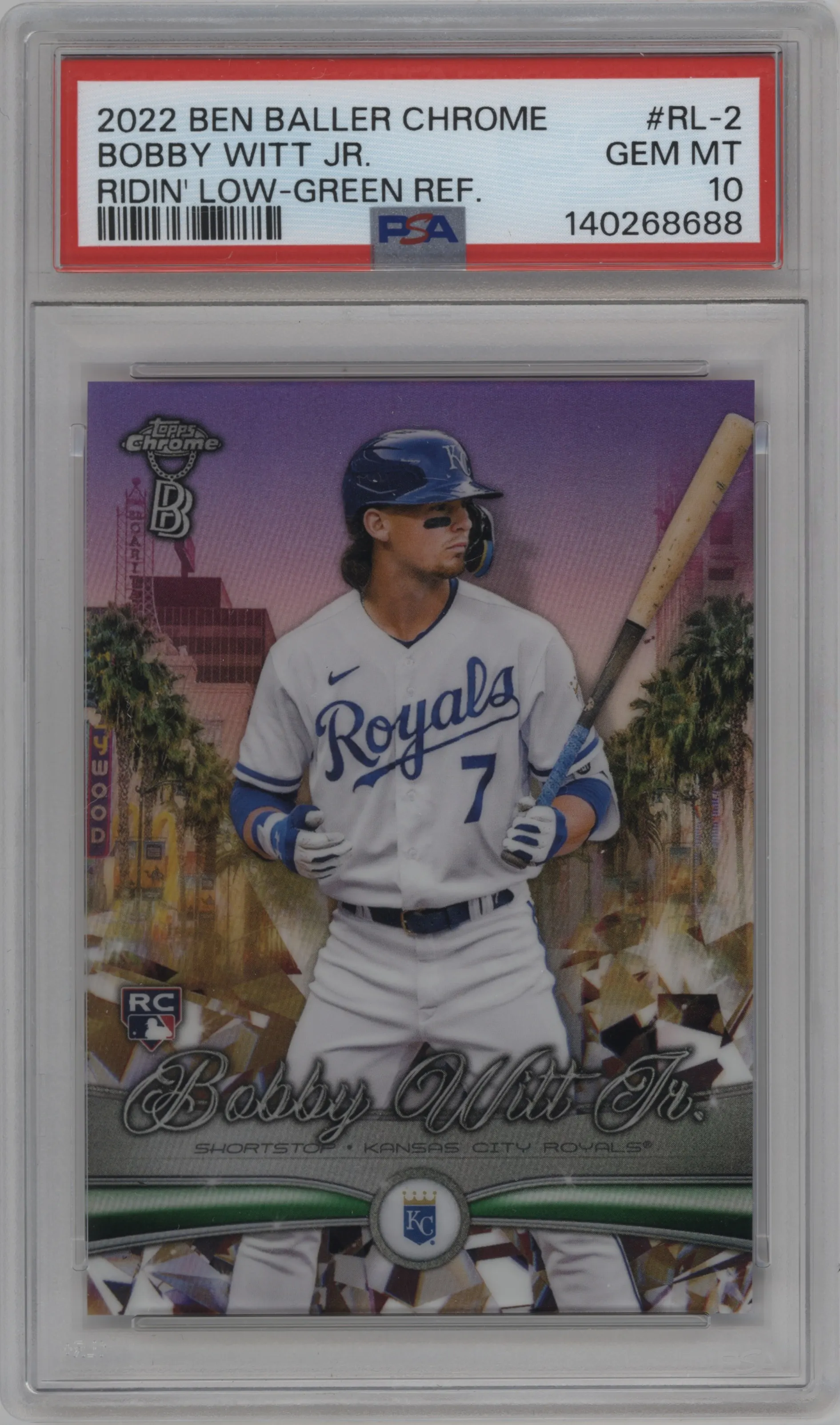 2022 Topps Chrome Ben Baller Ridin' Low Bobby Witt Jr. Green Refractor #RL-2 PSA 10