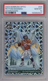 Peyton Manning from the 2023 Donruss Optic set graded by PSA and given an overall grade of 10.