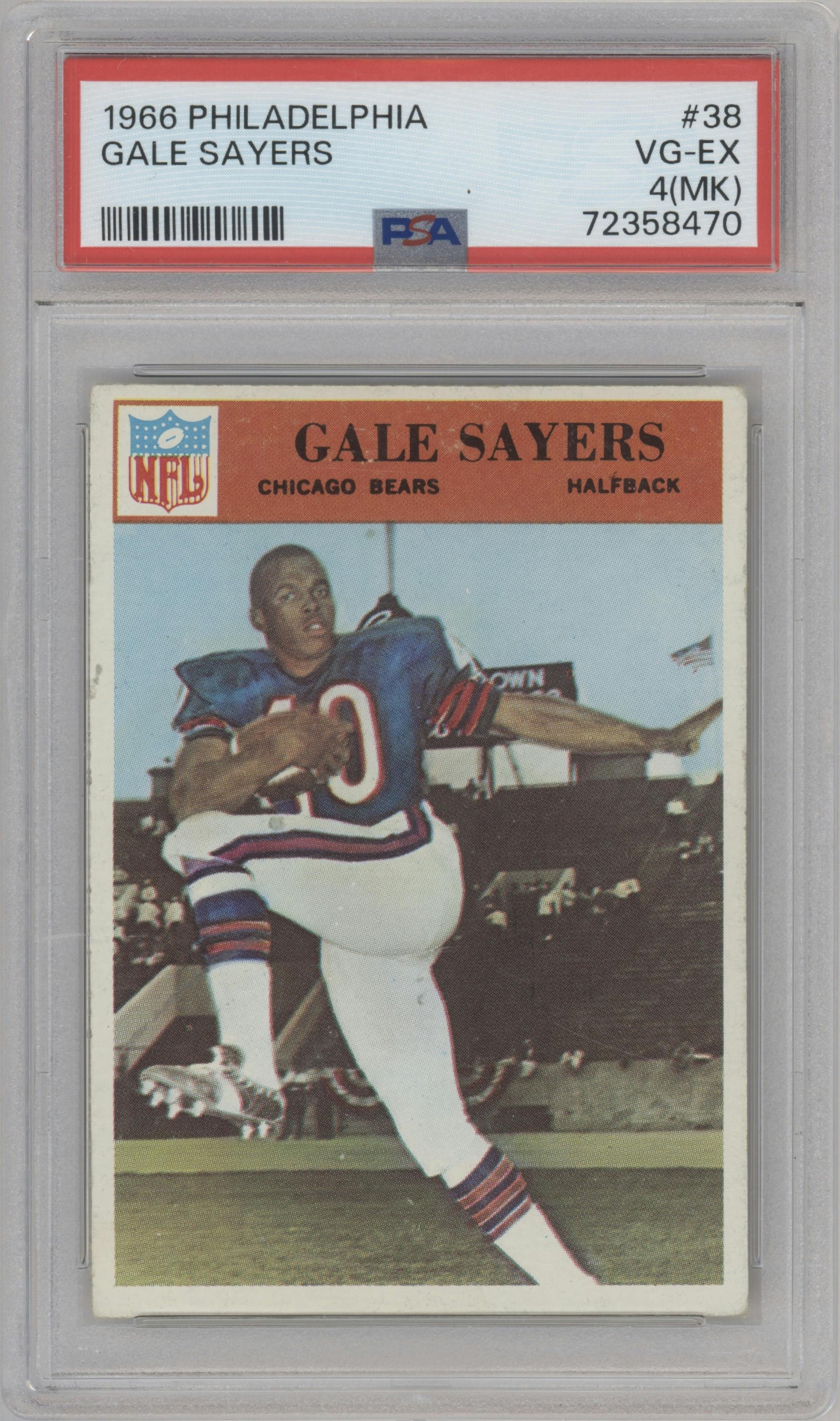 Gale Sayers from the 1966 Philadelphia set graded by PSA and given an overall grade of 4.