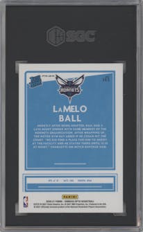 LaMelo Ball from the 2020-21 Panini Donruss Optic set featuring a Gold Wave  parallel graded by SGC and given an overall grade of 8.5.