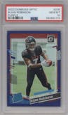 Bijan Robinson from the 2023 Donruss Optic set featuring a Purple  parallel graded by PSA and given an overall grade of 10.