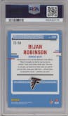 Bijan Robinson from the 2023 Donruss Optic set featuring a Purple  parallel graded by PSA and given an overall grade of 10.