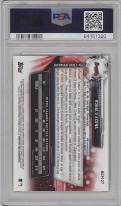 Ronald Acuna from the 2017 Bowman Mega Box Chrome set graded by PSA and given an overall grade of 10.