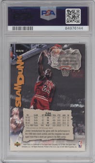 Michael Jordan from the 1997 Upper Deck Nestle Slam Dunk set graded by PSA and given an overall grade of 9.