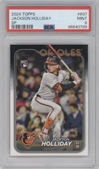 Jackson Holliday from the 2024 Topps  set graded by PSA and given an overall grade of 9.