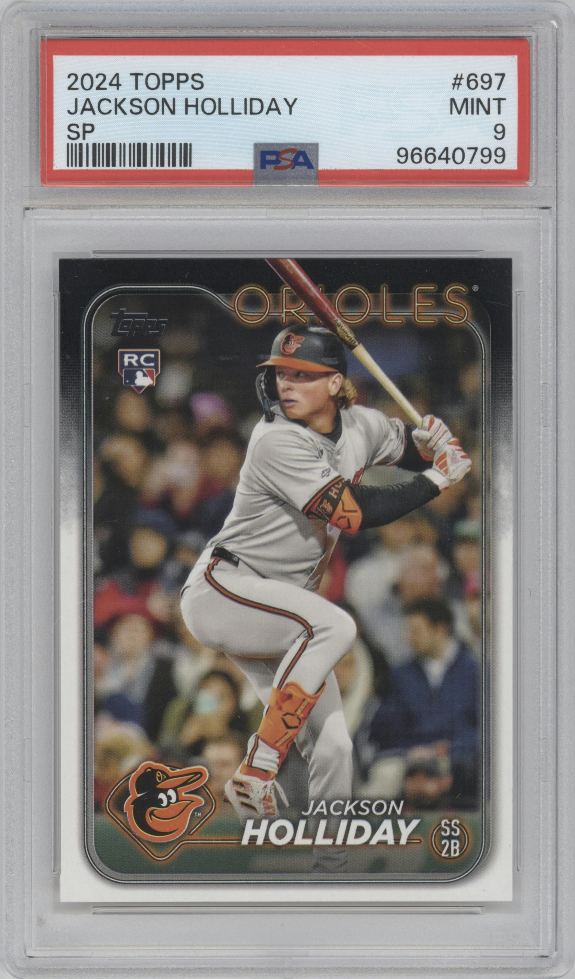 Jackson Holliday from the 2024 Topps  set graded by PSA and given an overall grade of 9.