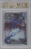 Vladimir Guerrero Jr. from the 2016 Bowman set featuring a Refractor parallel graded by Beckett and given an overall grade of 9.5.