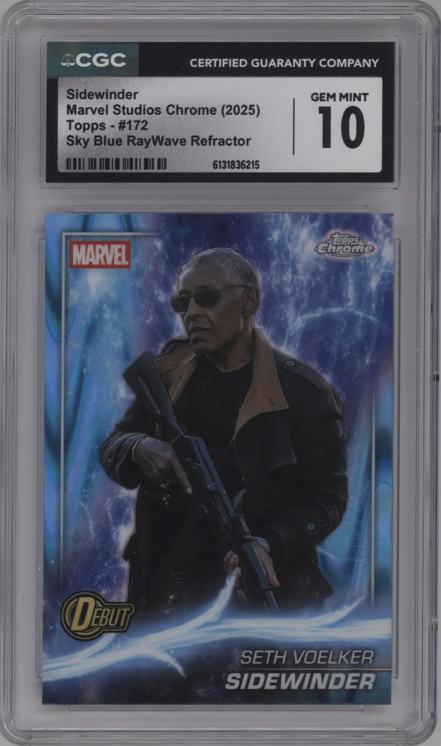 2025 Topps Chrome Marvel Studios Sidewinder Sky Blue RayWave Refractor #172 CGC 10