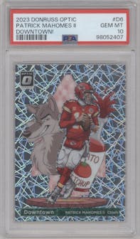 Patrick Mahomes II from the 2023 Donruss Optic set graded by PSA and given an overall grade of 10.