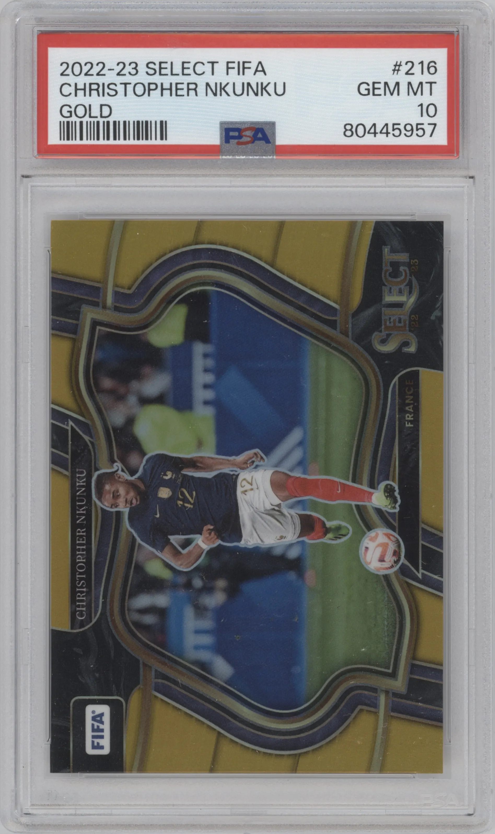 2022 Panini Select FIFA Field Lvl. Christopher Nkunku Gold PSA 10