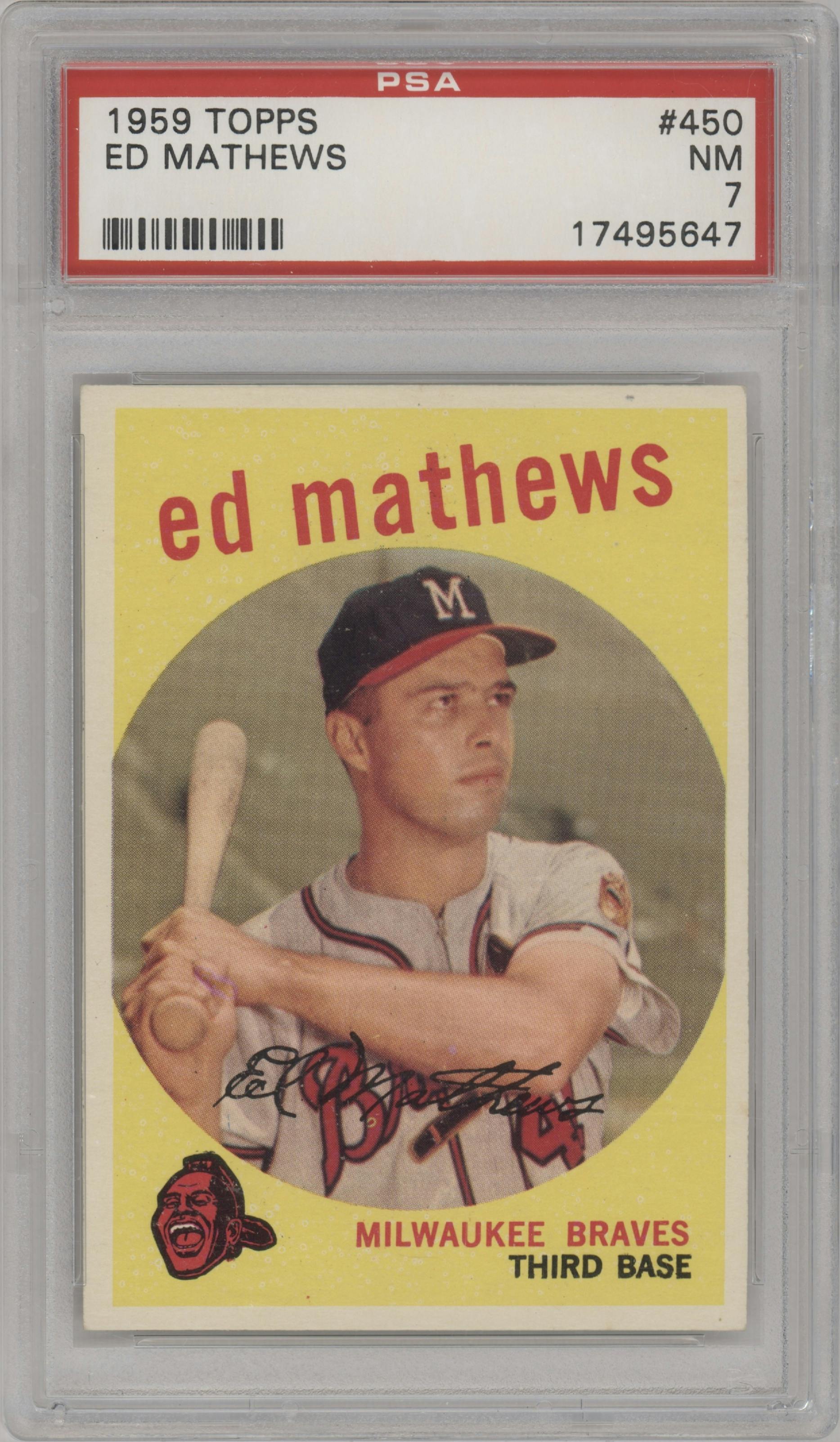 Ed Mathews from the 1959 Topps set graded by PSA and given an overall grade of 7.