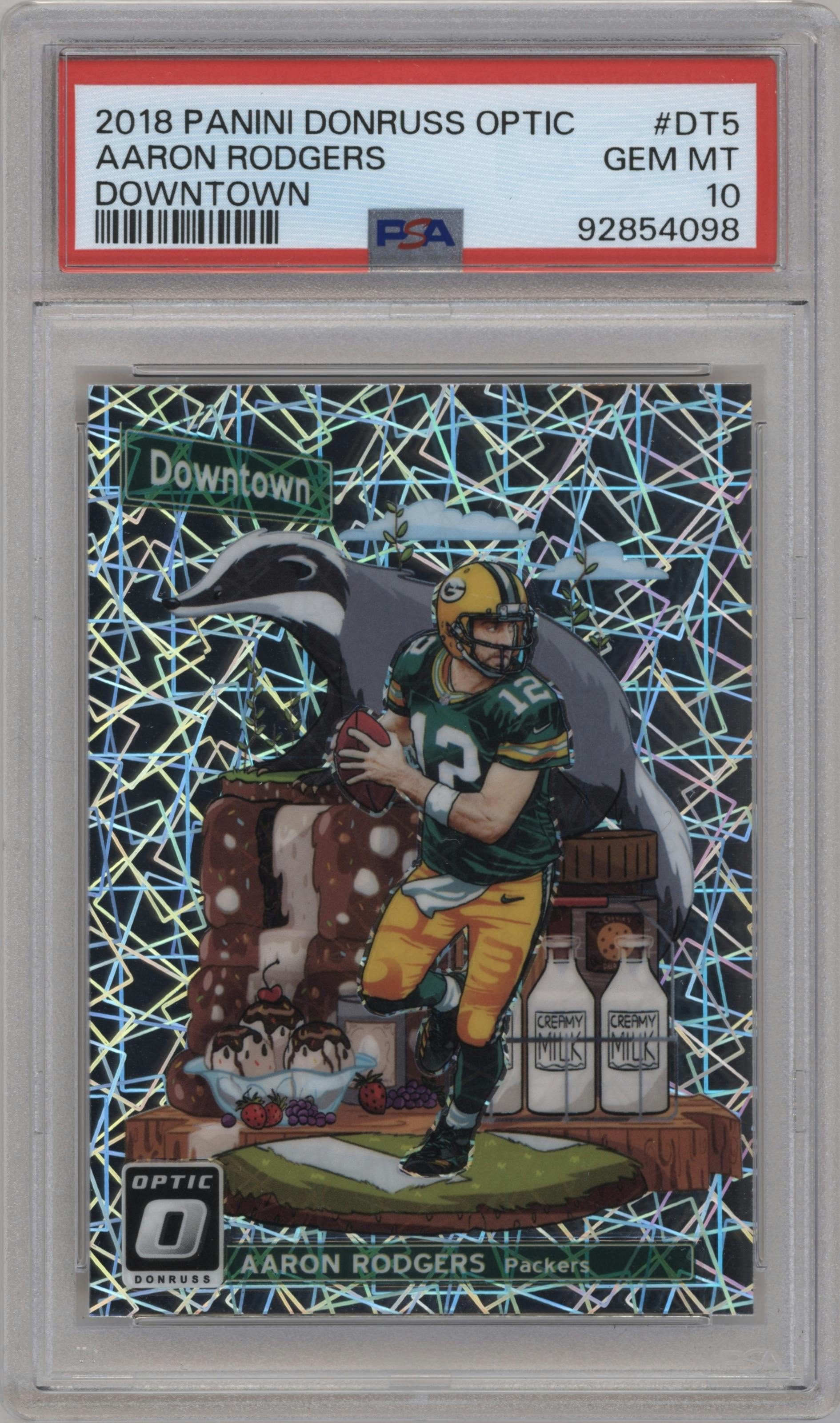 Aaron Rodgers from the 2018 Panini Donruss Optic set graded by PSA and given an overall grade of 10.