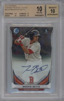 Mookie Betts from the 2014 Bowman set graded by Beckett and given an overall grade of 10.