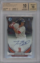 Mookie Betts from the 2014 Bowman set graded by Beckett and given an overall grade of 10.