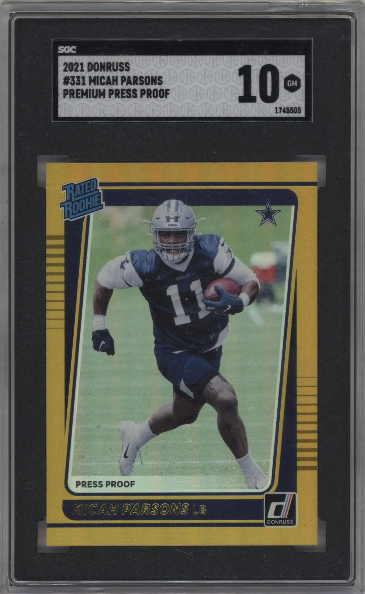 2021 Panini Donruss Rated Rookie Micah Parsons Press Proof Premium SGC 10