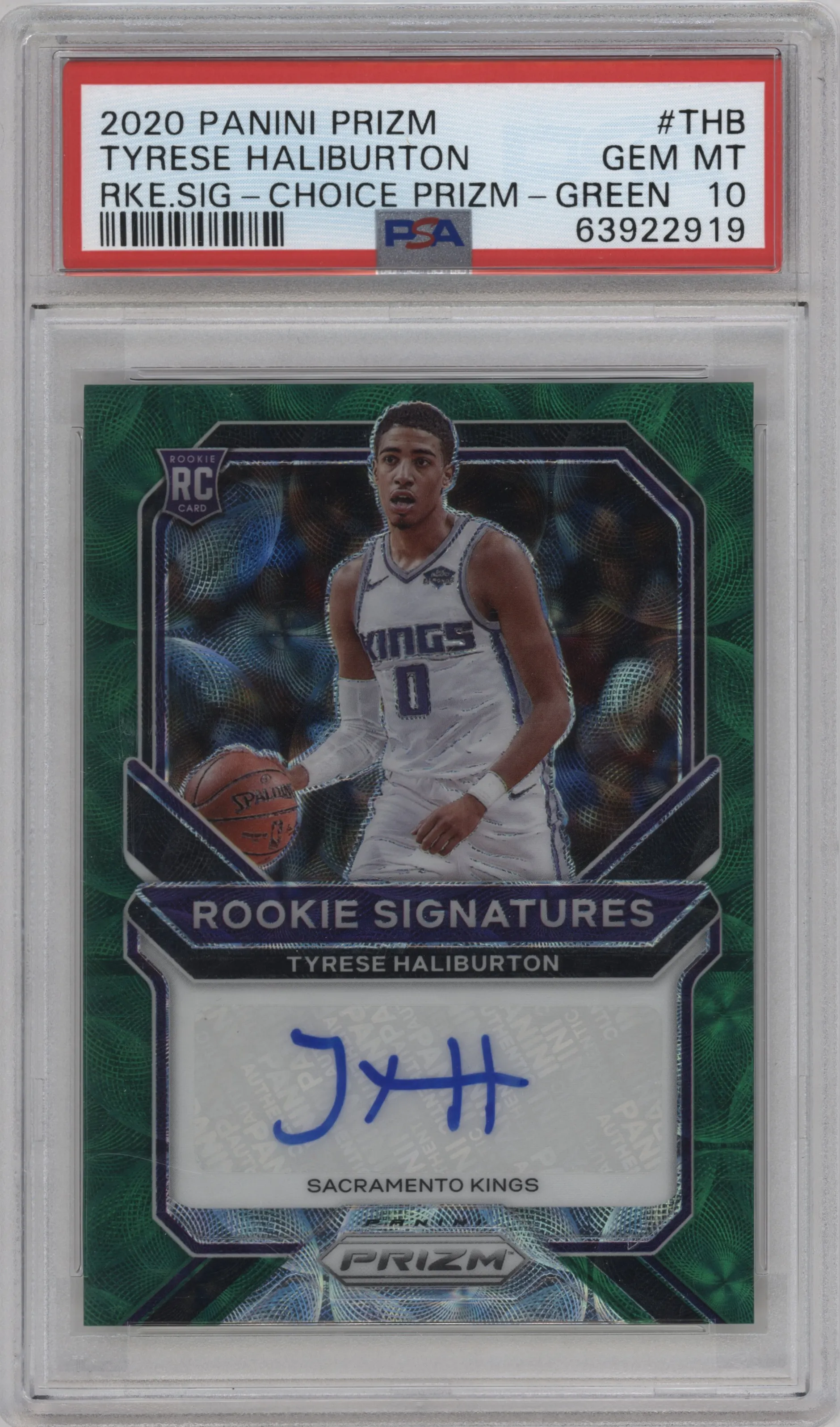 2020 Panini Prizm Rke.Sig. Tyrese Haliburton Choice Prizms Green PSA 10