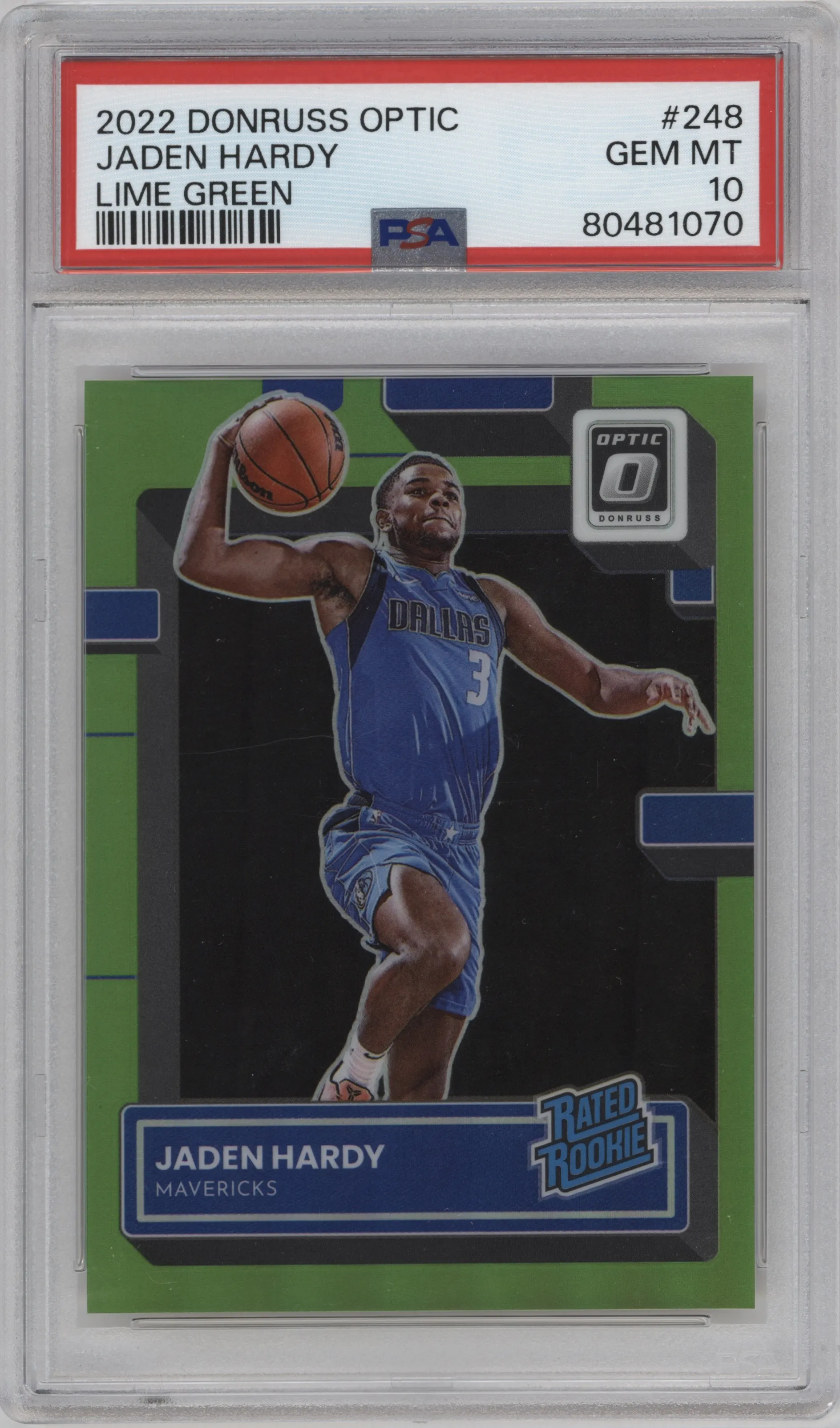 2022 Panini Donruss Optic Rated Rookie Jaden Hardy Lime Green PSA 10