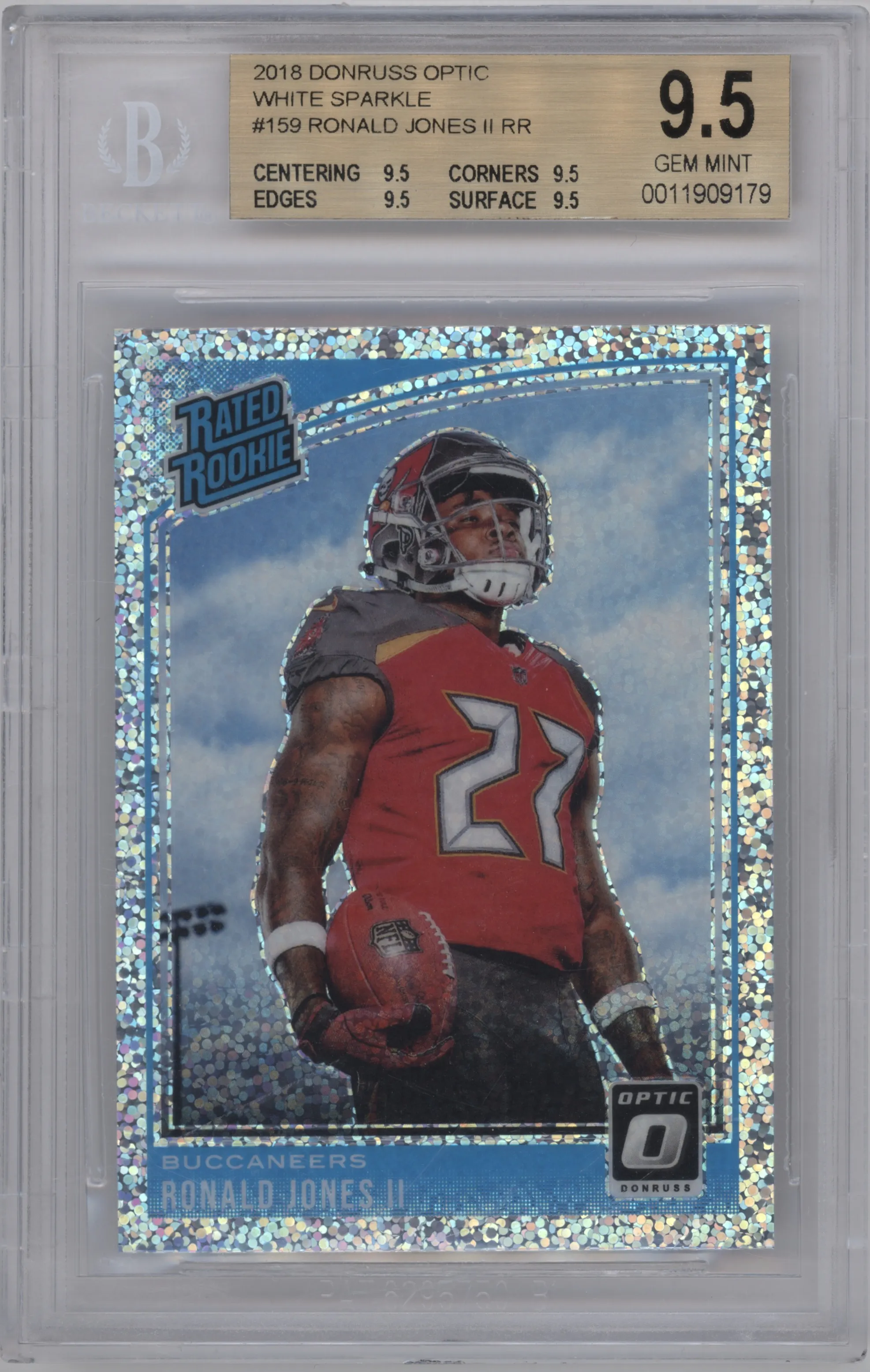 2018 Panini Donruss Optic Rated Rookie Ronald Jones II White Sparkle #159 BGS 9.5