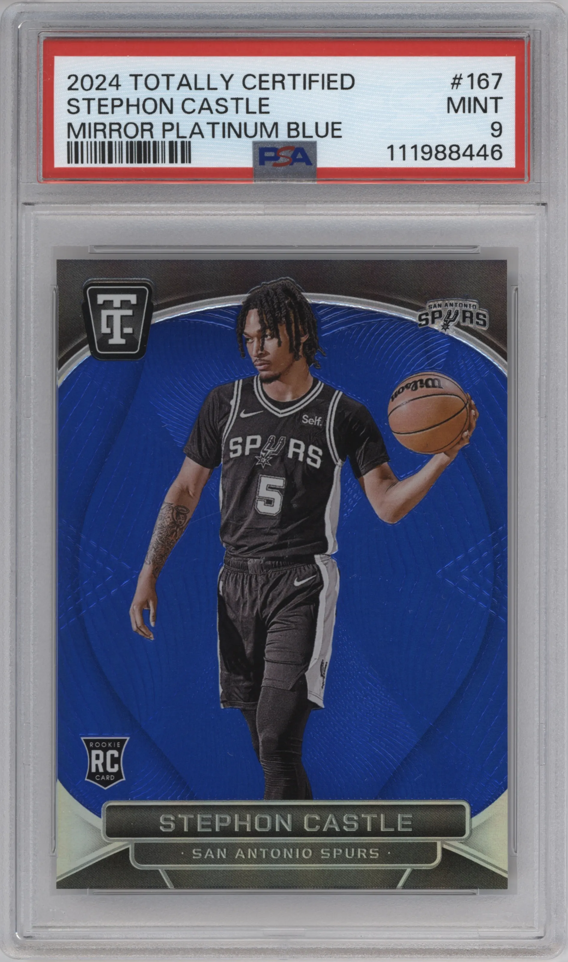 2024 Panini Totally Certified Stephon Castle Blue Platinum Mirror #167 PSA 9