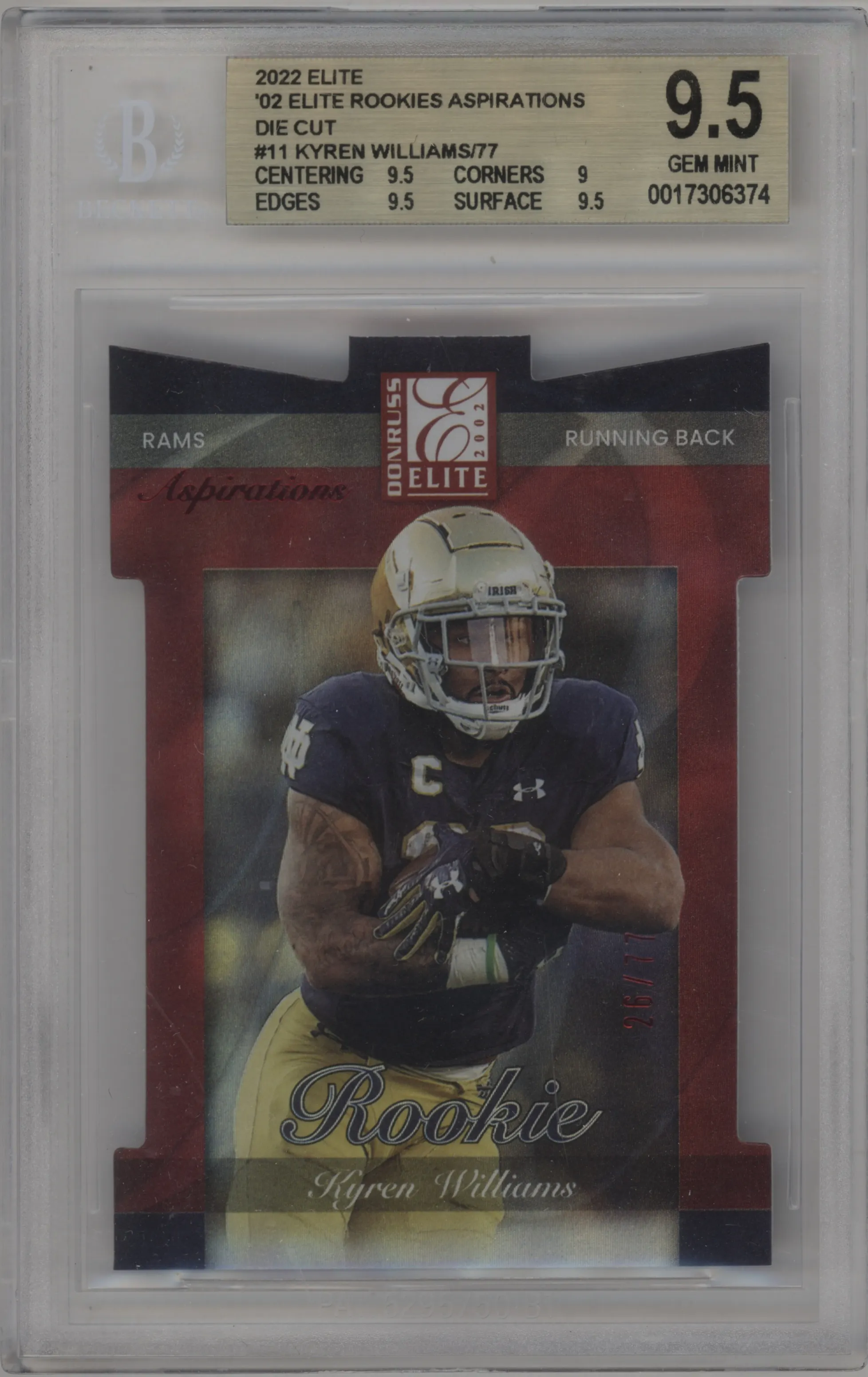 2022 Panini Donruss Elite 2002 Elite Rke. Kyren Williams Aspirations Die Cut #2002-111 BGS 9.5