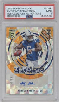 Anthony Richardson from the 2023 Donruss Elite set featuring a Orange parallel graded by PSA and given an overall grade of 9.