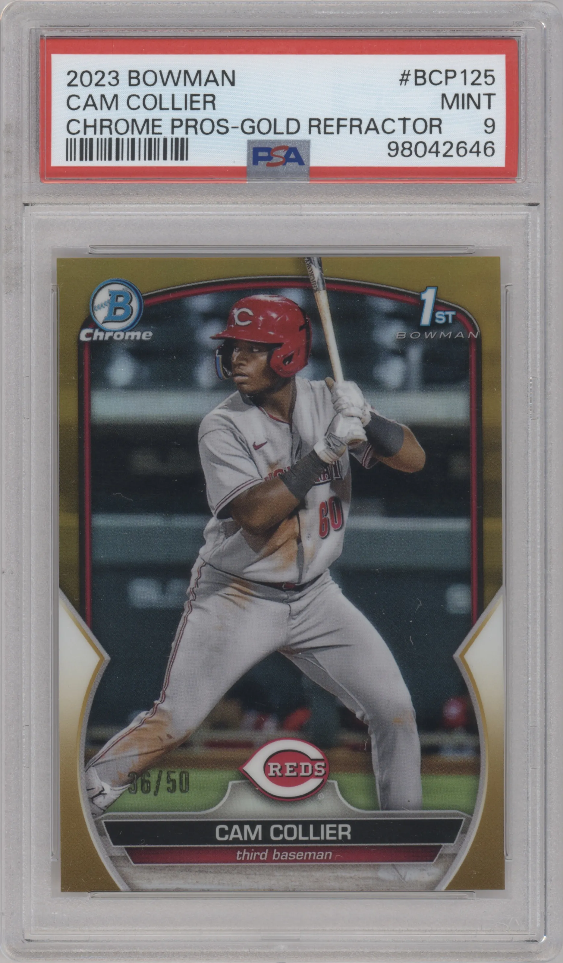 2023 Bowman Chr.Pros. Cam Collier Gold Refractor PSA 9