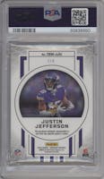 Justin Jefferson from the 2023 Panini Obsidian set featuring a Electric Etch Red parallel graded by PSA and given an overall grade of 9.