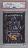 Justin Jefferson from the 2023 Panini Obsidian set featuring a Electric Etch Red parallel graded by PSA and given an overall grade of 9.