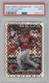Elly De La Cruz from the 2024 Topps Chrome Update set featuring a X-Fractor parallel graded by PSA and given an overall grade of 9.