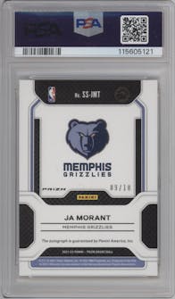 Ja Morant from the 2021-22 Panini Prizm  set featuring a Gold Prizm parallel graded by PSA and given an overall grade of 9.