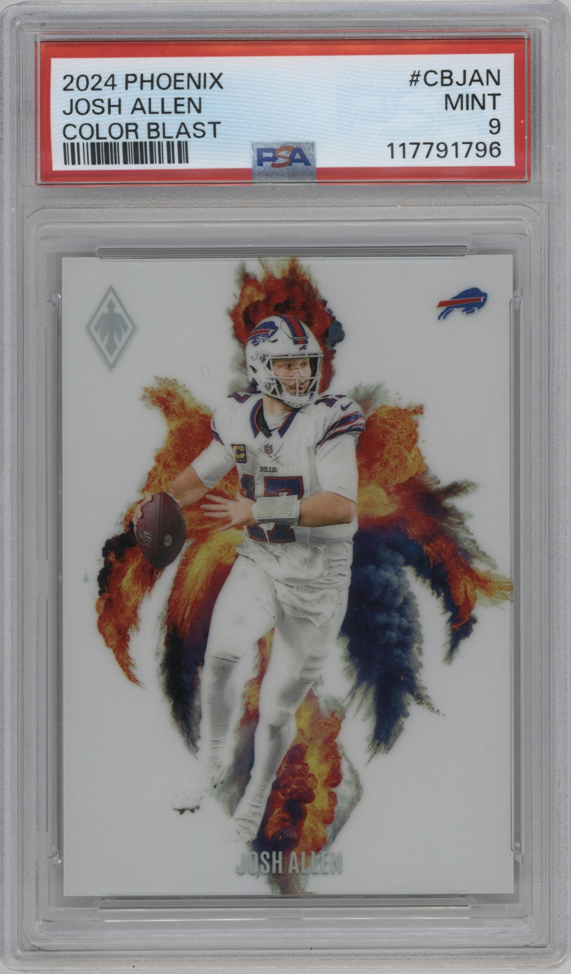 Josh Allen from the 2024 Panini Phoenix set graded by PSA and given an overall grade of 9.