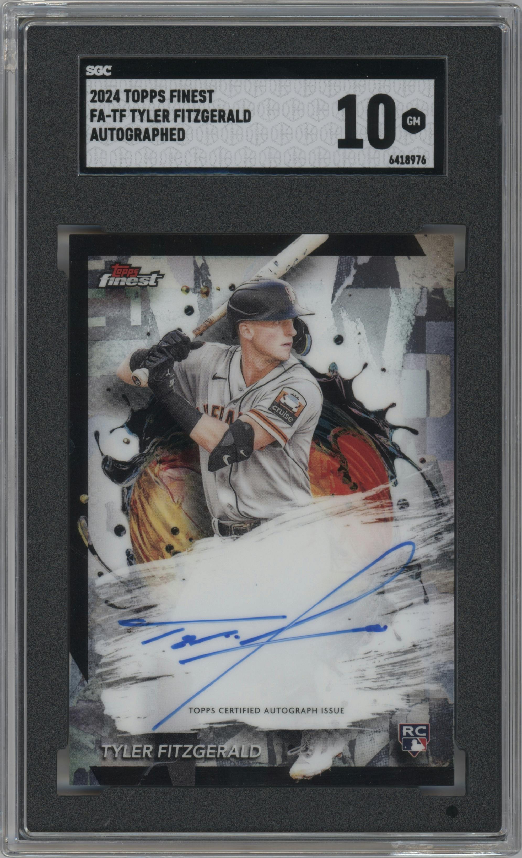 Tyler Fitzgerald from the 2024 Topps Finest set graded by SGC and given an overall grade of 10.