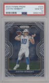 Justin Herbert from the 2020 Panini Prizm set graded by PSA and given an overall grade of 10.
