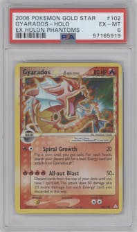 Gyarados Gold Star  from the 2006 Pokemon EX set graded by PSA and given an overall grade of 6.