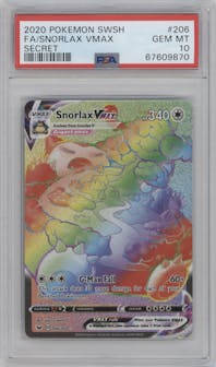 Snorlax VMAX from the 2020 Pokemon SWSH set graded by PSA and given an overall grade of 10.