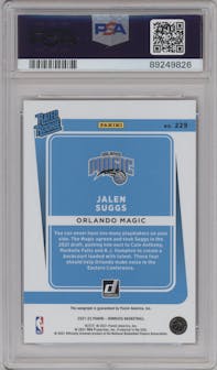 Jalen Suggs from the 2021-22 Panini Donruss set featuring a Red Holo Laser parallel graded by PSA and given an overall grade of 9.