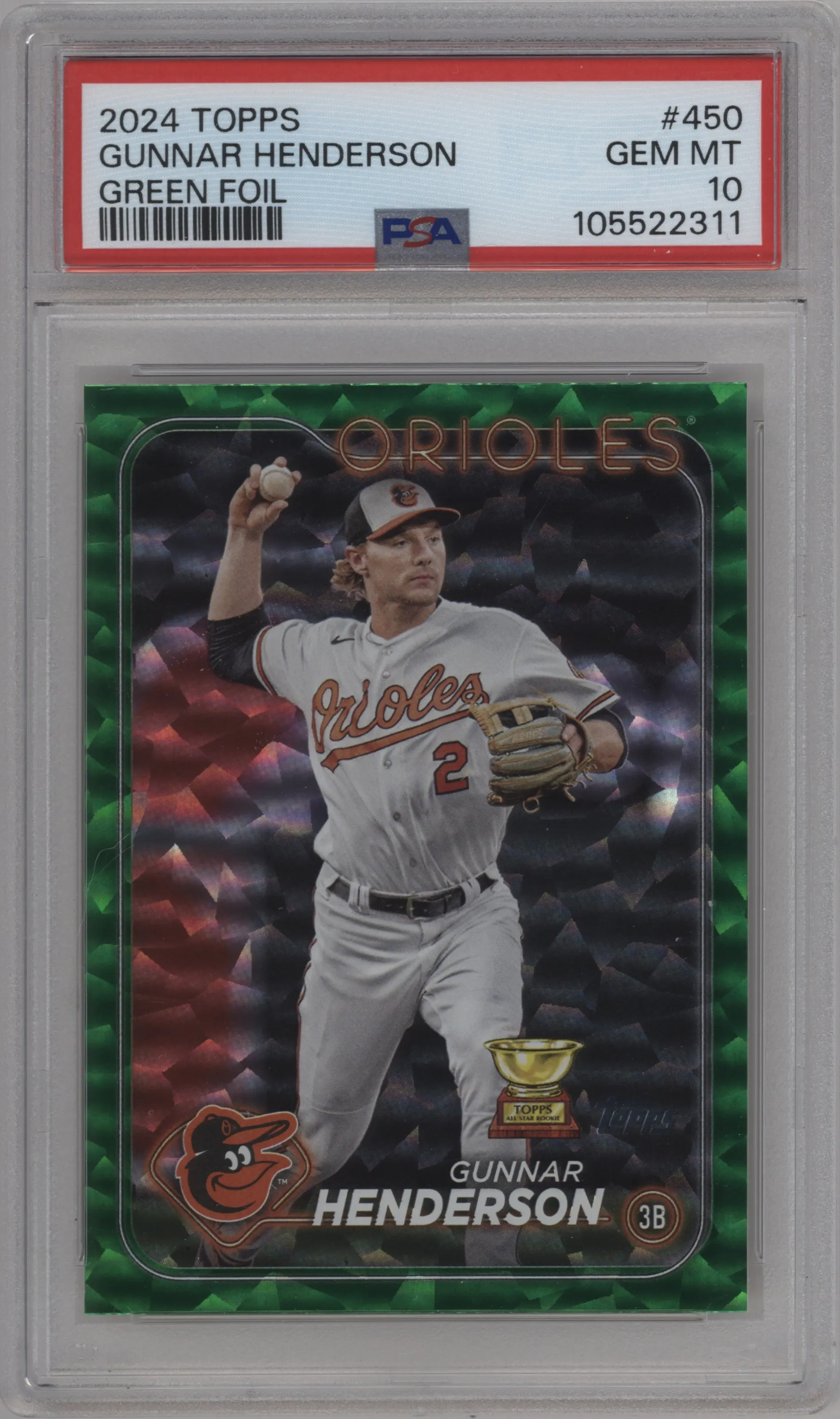 2024 Topps Gunnar Henderson Green Crackle Foil #450 PSA 10